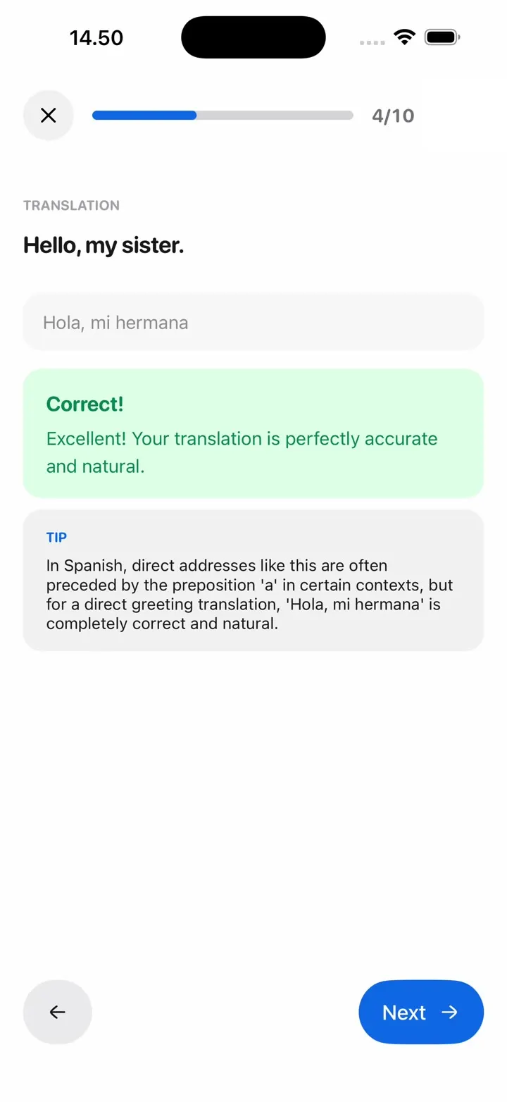 A 3D iPhone showing a Vocabbie lesson screen